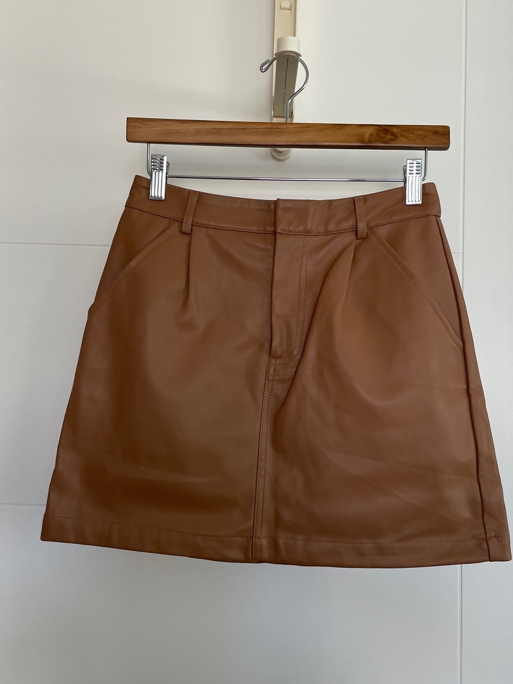 Sage Cognac Faux Leather Mini Skirt